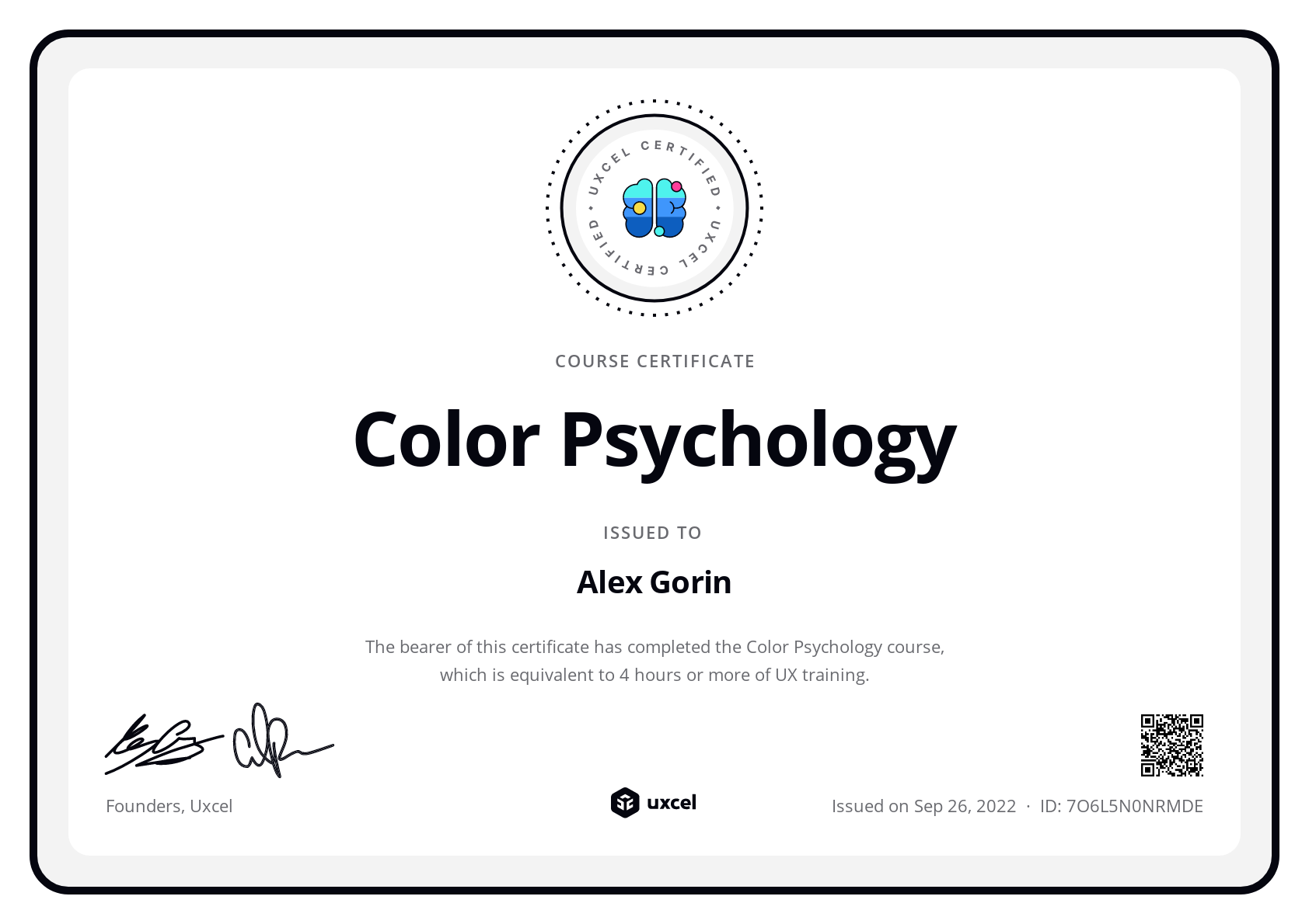 Alex Gorin's certificate